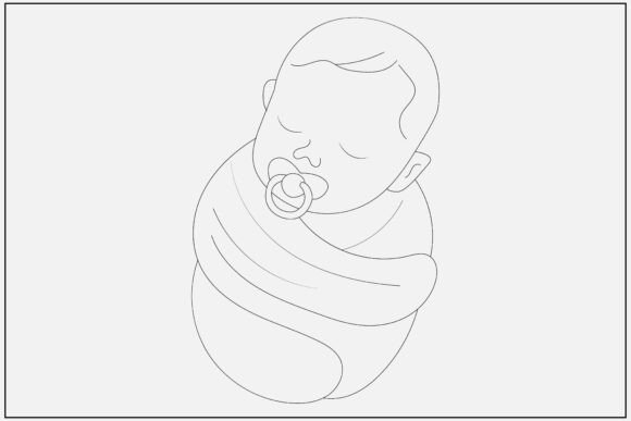 A Swaddled Baby Pacifier Line Art Illustration for Handmade Projects