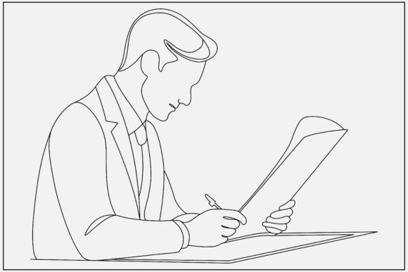 Book Reading Man Line Art for Crafters & Illustrations