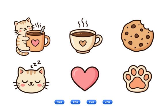 Cozy Cat Coffee Clipart: A Charming Addition to Graphics and Illustrations