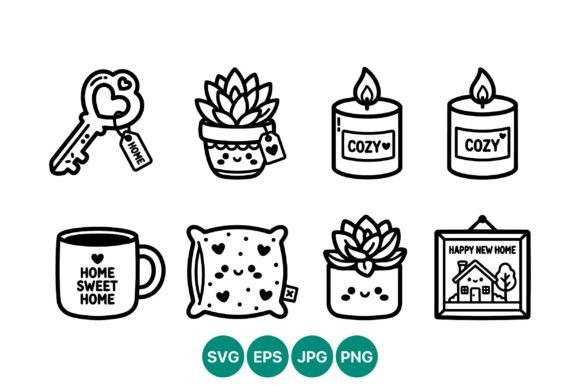 Cozy Home Icons for Editorial Graphics and Illustrations