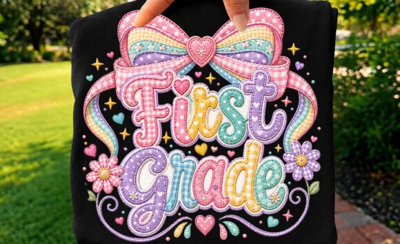First Grade Rainbow Bow Graphics for T-Shirt Designs