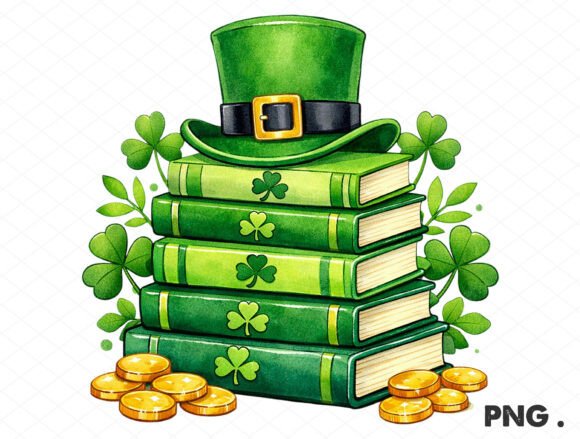 Shamrock Book Stack Graphics for Editorial Illustrations