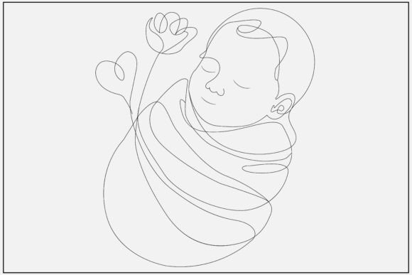 Sleeping Baby Swaddled Line Art for Design Projects